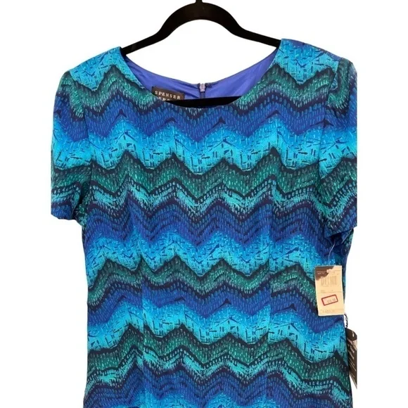 Spenser Jeremy Silk Short Sleeve Blue Green Layered Dress Size 14 NWT - Picture 2 of 4